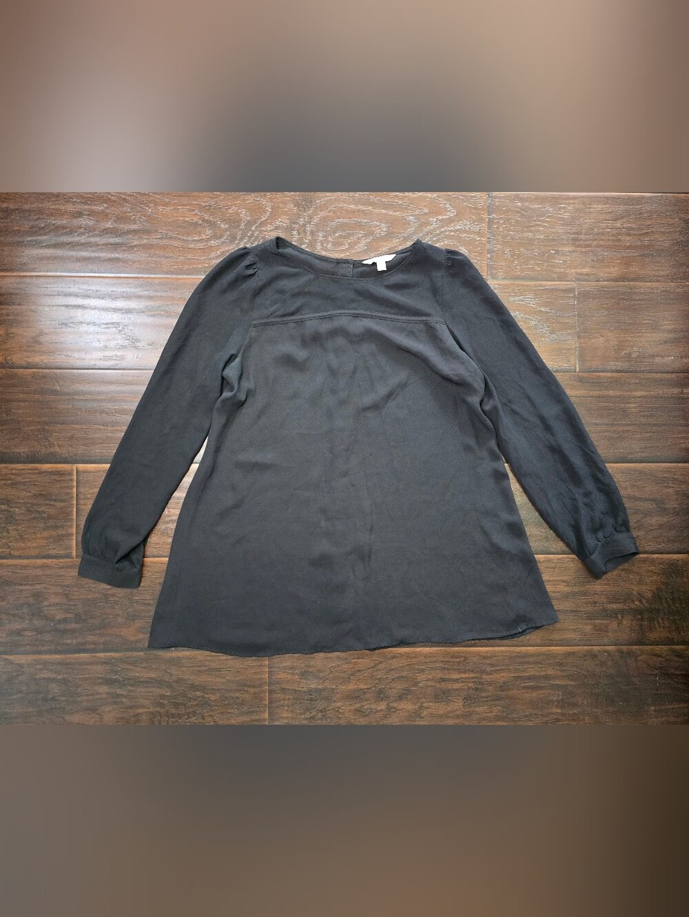 Decree Womens Sheer Long Sleeve Black Button Up Back Blouse Large